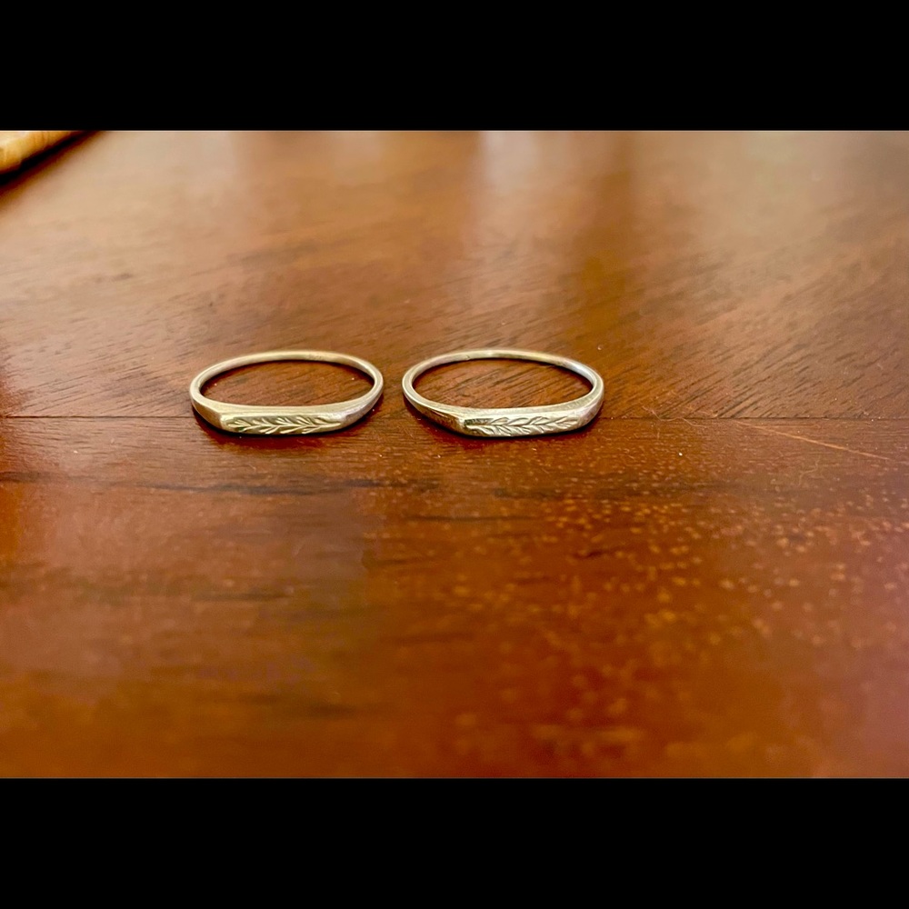 Set of 2 brand new handmade sterling silver rings engraved with rosemary sprig